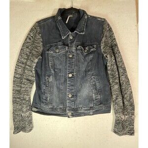 Free People Distressed Mixed Media Denim Jacket Large* See Pics for Size